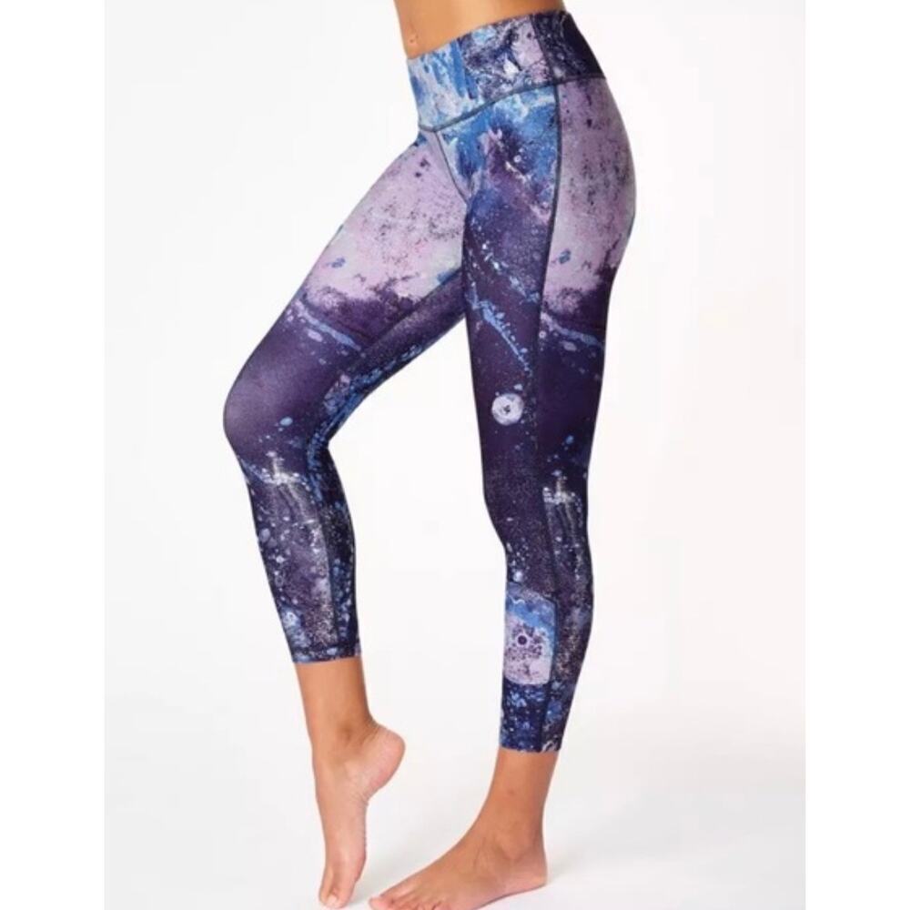 Sweaty All Day 7/8 Workout Leggings Blue Marlin Moon Print Galaxy Swirl Size S